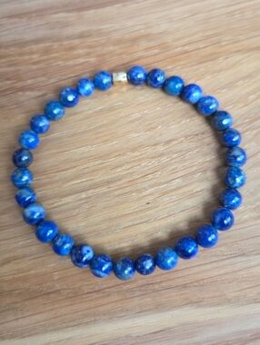 Blue Lapis Lazuli Beads Bracelet, Hand Crafted, Stretch